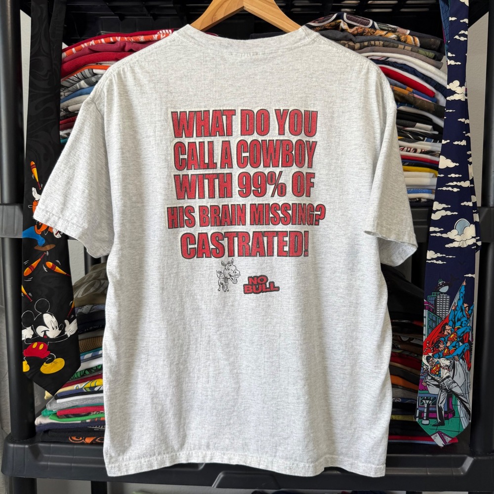 Y2K Heather Gray No Bull Cowboy Humor Graphic T-Shirt Large